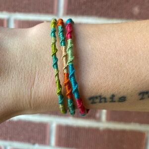 Hand woven set of three ladder friendship bracelet stack